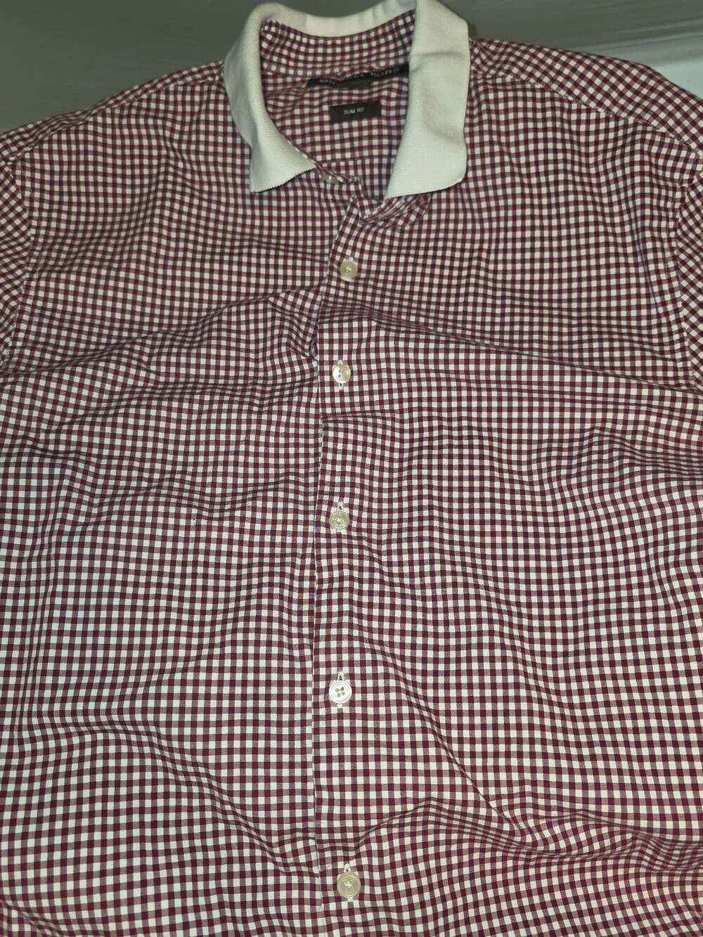 Michael Kors Button Down Shirt Size S Red White Checkered Slim Fit